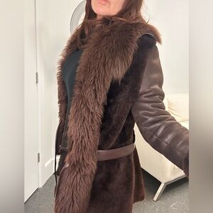 Brown sheepskin and Leather Women's Coat